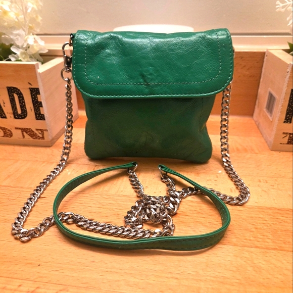 Latico Leathers Small Crossbody Bag W/ Chain Strap Glazed Green Genuine Leather - Picture 1 of 9